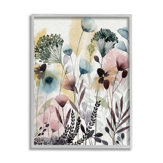Stupell Industries Wild Florals Opaque Layers Soft Watercolor Pink Blue in Frame Wall Art